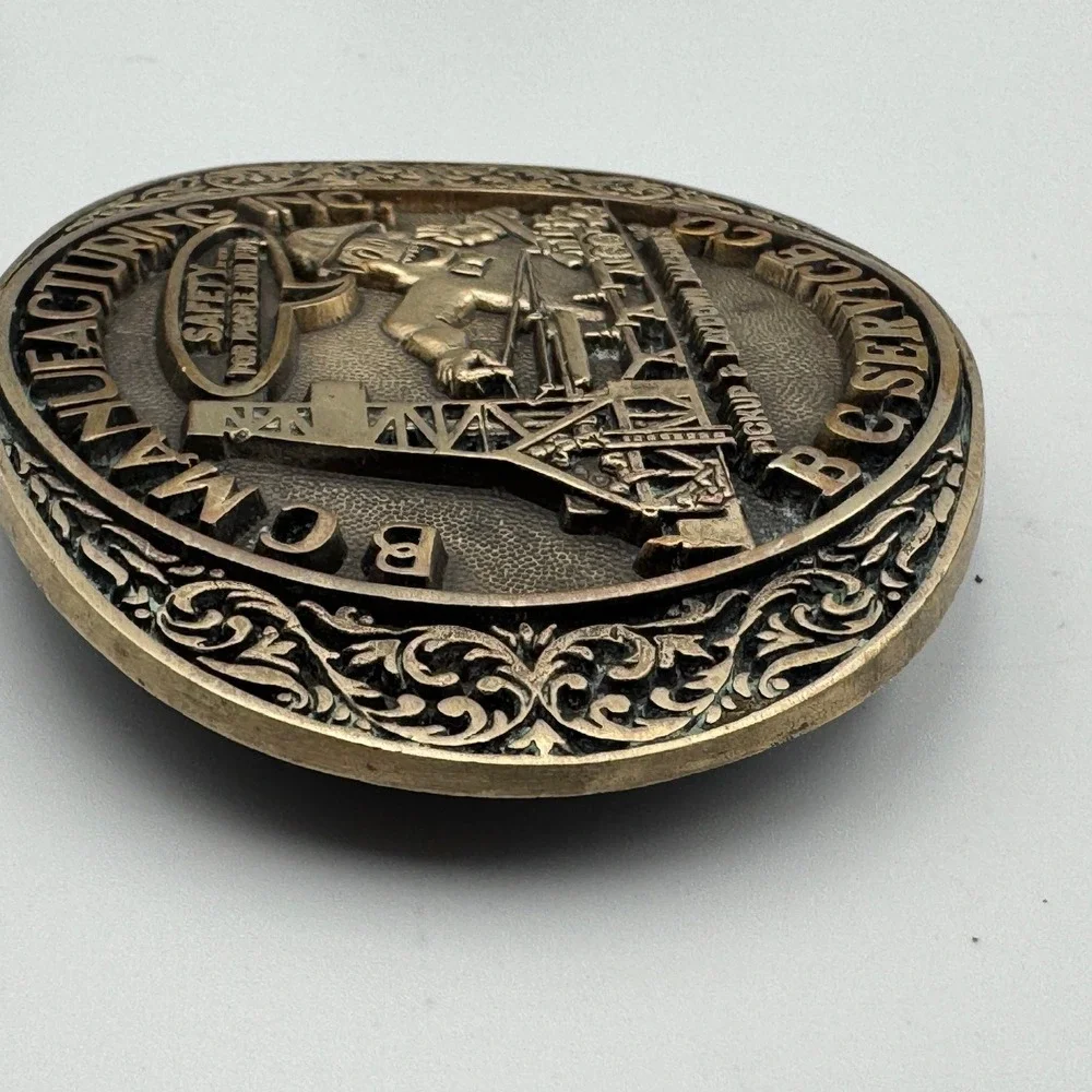 Vintage BC Manufacturing Inc Solid Brass Belt Buckle Award Design Medals Oil Gas
